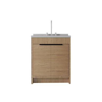 30" Brown Wood Double Door Bathroom Vanity With White Ceramic Sink HomeRoots