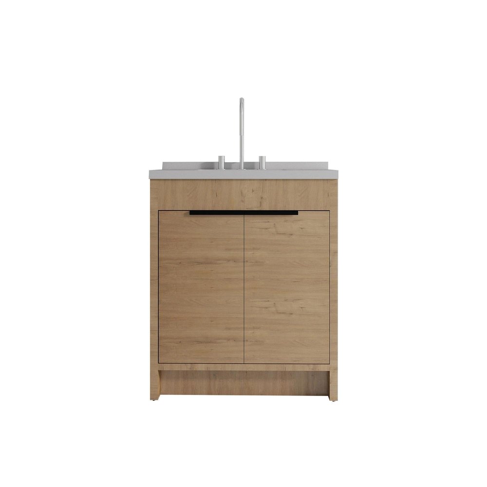 30" Brown Wood Double Door Bathroom Vanity With White Ceramic Sink HomeRoots