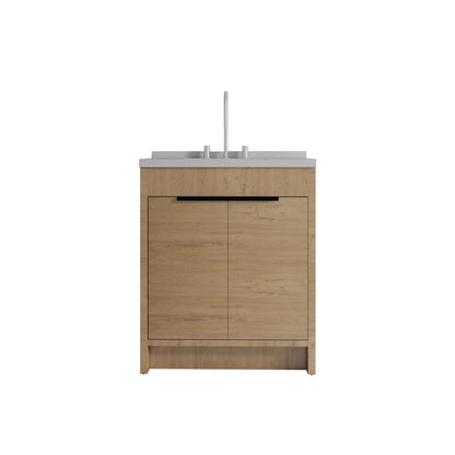 30" Brown Wood Double Door Bathroom Vanity With White Ceramic Sink HomeRoots