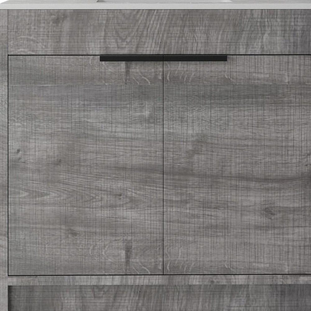 36" Gray Wood Double Door Bathroom Vanity With White Ceramic Sink HomeRoots