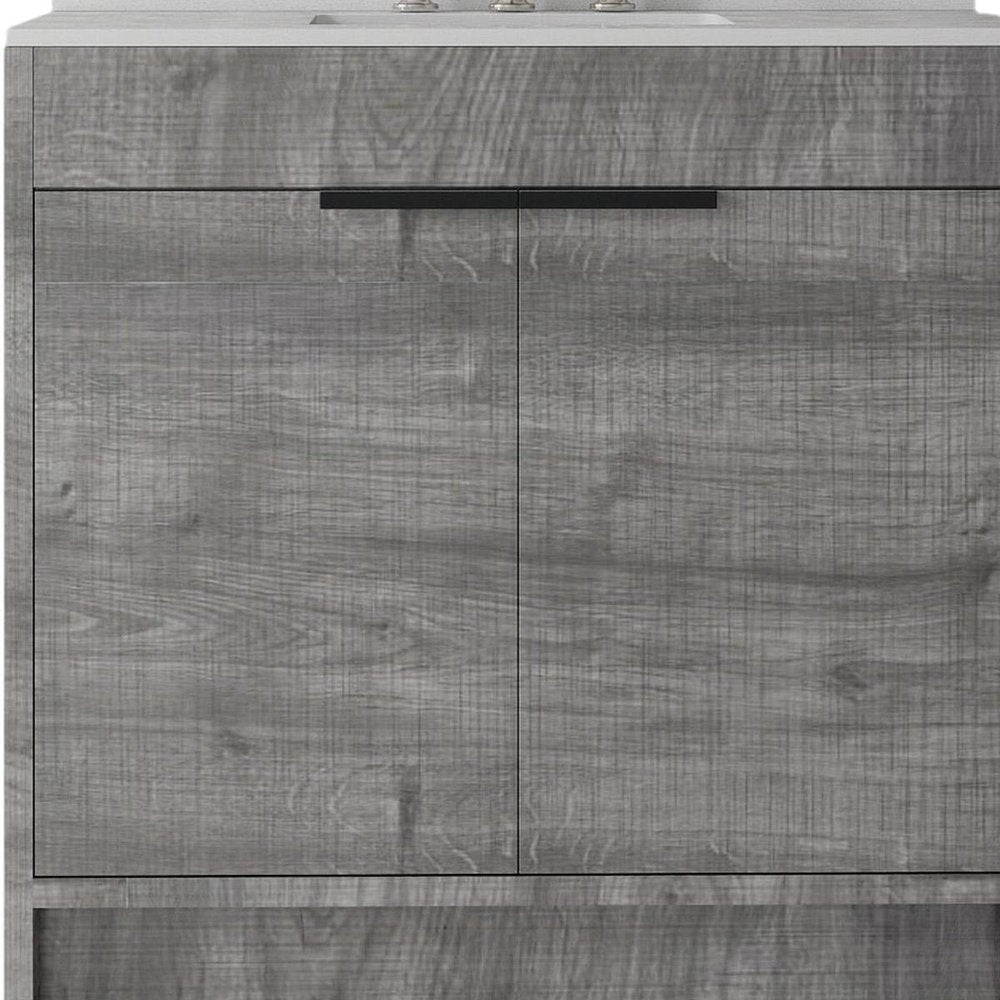 36" Gray Wood Double Door Bathroom Vanity With White Ceramic Sink HomeRoots