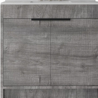 36" Gray Wood Double Door Bathroom Vanity With White Ceramic Sink HomeRoots