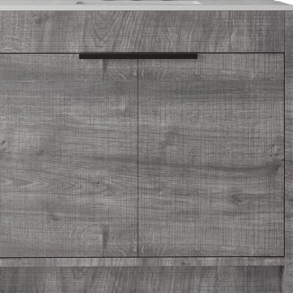 36" Gray Wood Double Door Bathroom Vanity With White Ceramic Sink — view 6