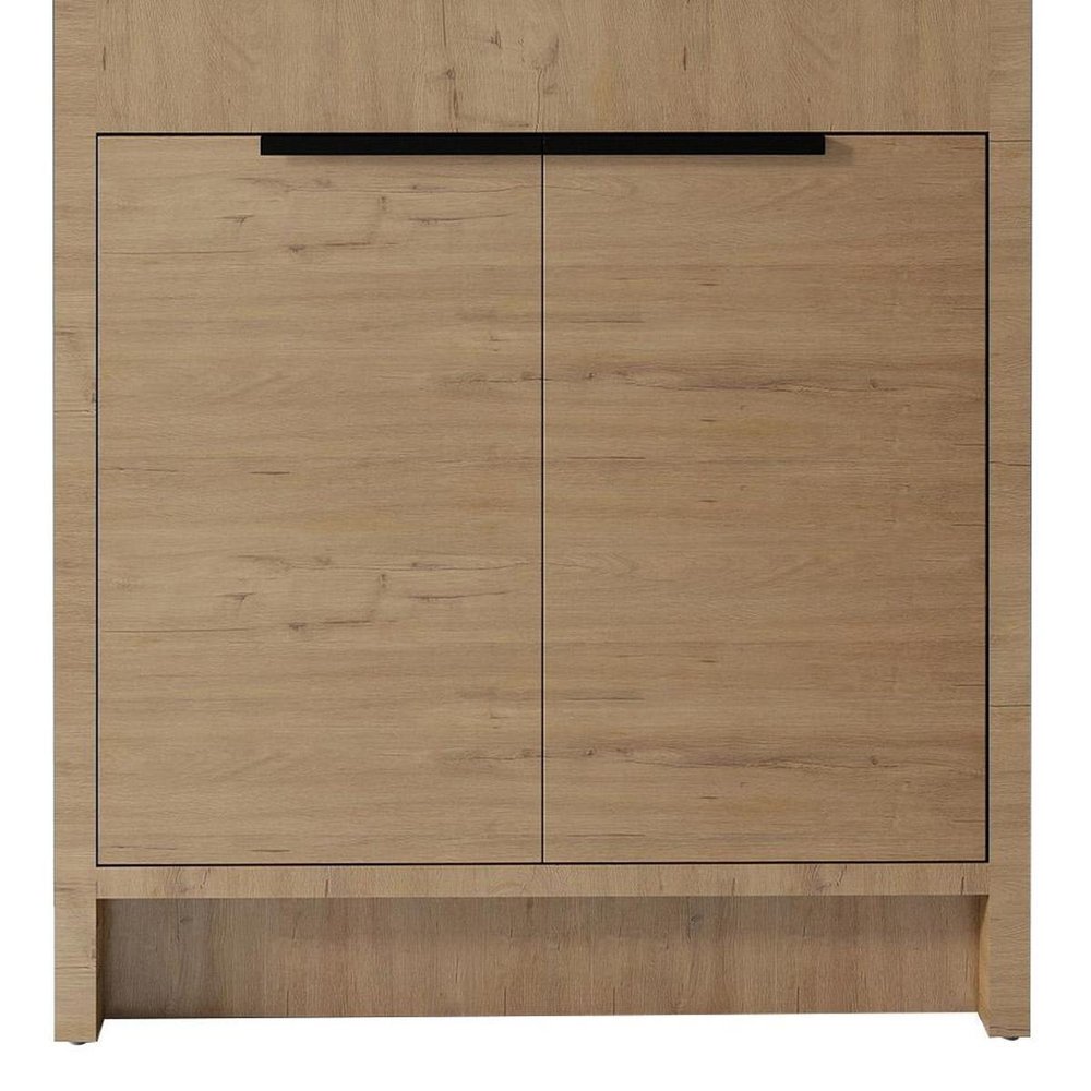 36" Brown Wood Double Door Bathroom Vanity With White Ceramic Sink HomeRoots