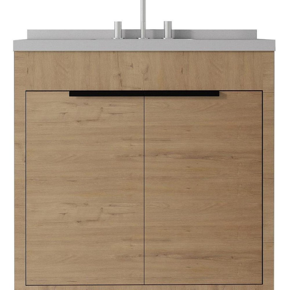 36" Brown Wood Double Door Bathroom Vanity With White Ceramic Sink — view 3