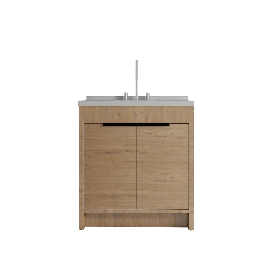36" Brown Wood Double Door Bathroom Vanity With White Ceramic Sink HomeRoots