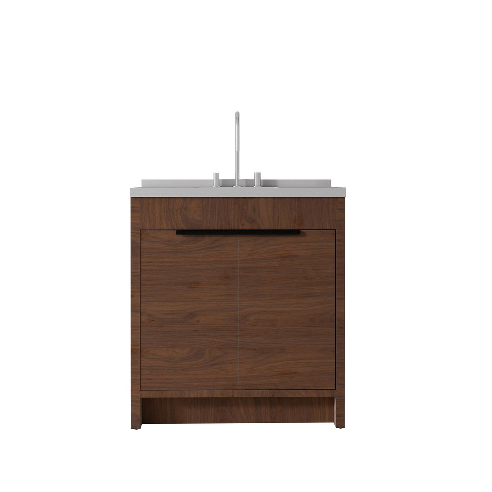 36" Brown Wood Double Door Bathroom Vanity With White Ceramic Sink HomeRoots