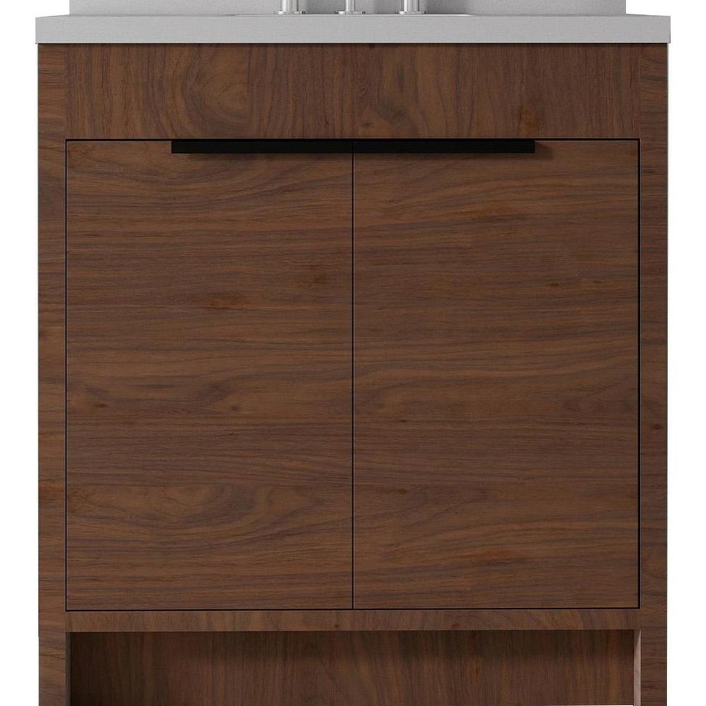 36" Brown Wood Double Door Bathroom Vanity With White Ceramic Sink HomeRoots