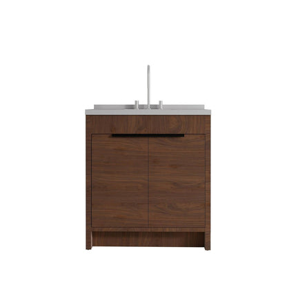 36" Brown Wood Double Door Bathroom Vanity With White Ceramic Sink HomeRoots