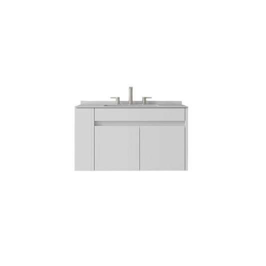 30" White Wood Floating Double Door Bathroom Vanity With Ceramic Sink