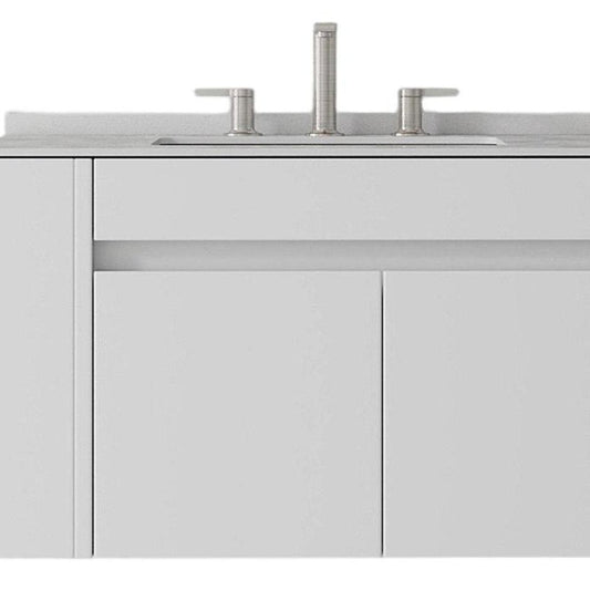 30" White Wood Floating Double Door Bathroom Vanity With Ceramic Sink