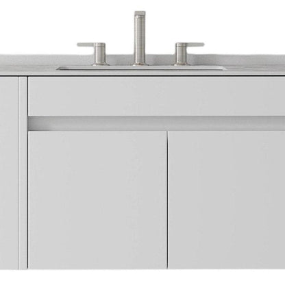 30" White Wood Floating Double Door Bathroom Vanity With Ceramic Sink HomeRoots