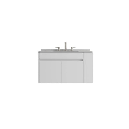 30" White Wood Floating Double Door Bathroom Vanity With Ceramic Sink HomeRoots
