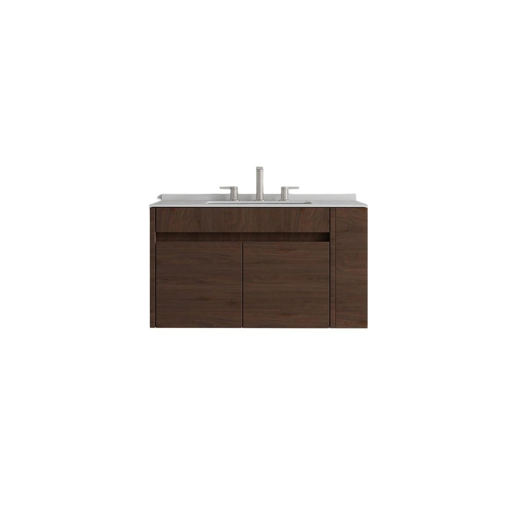 30" Brown Wood Floating Double Door Bathroom Vanity With White Ceramic Sink — view 5
