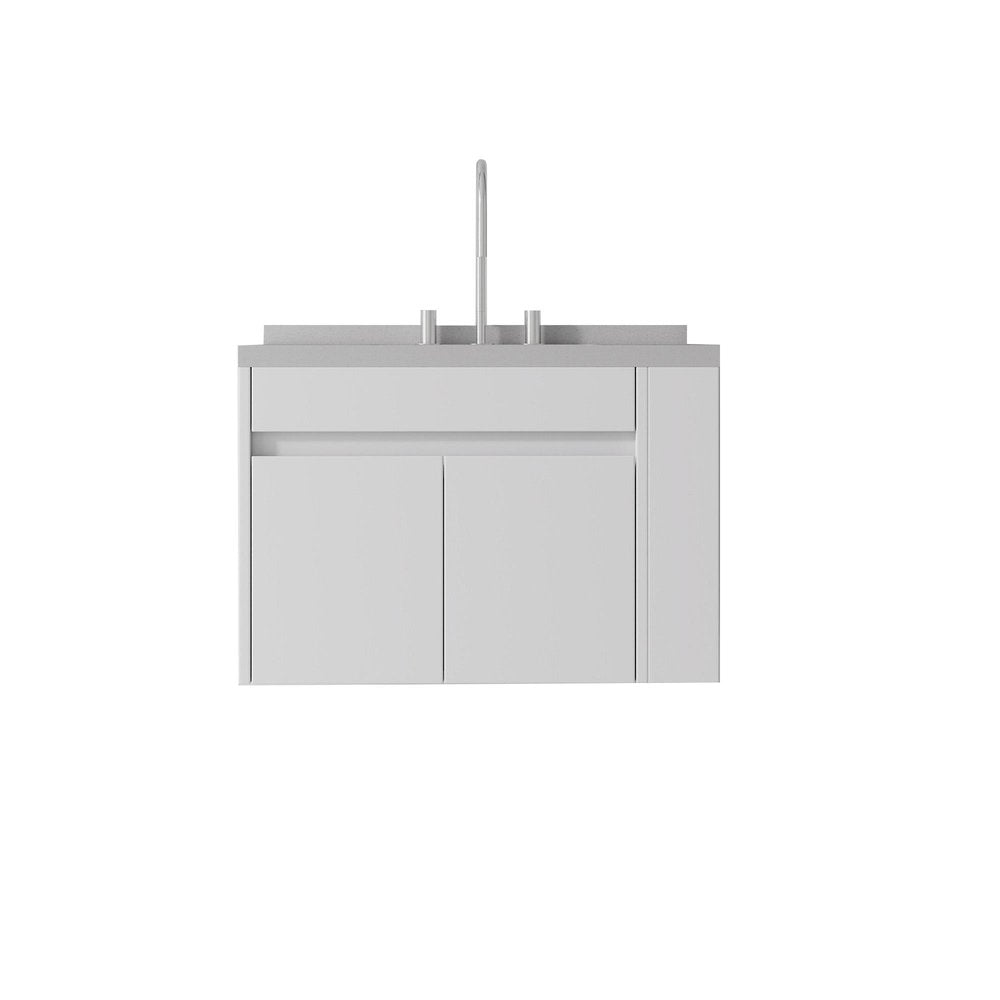 30" White Wood Floating Double Door Bathroom Vanity With Ceramic Sink — view 1