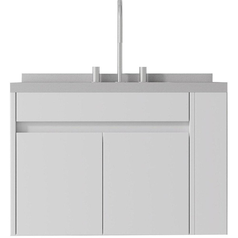 30" White Wood Floating Double Door Bathroom Vanity With Ceramic Sink HomeRoots