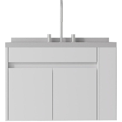 30" White Wood Floating Double Door Bathroom Vanity With Ceramic Sink HomeRoots
