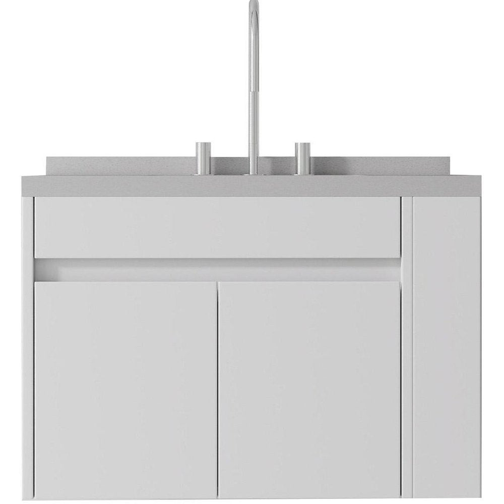 30" White Wood Floating Double Door Bathroom Vanity With Ceramic Sink — view 4