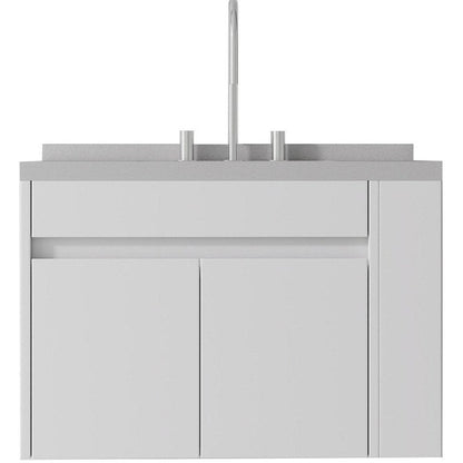 30" White Wood Floating Double Door Bathroom Vanity With Ceramic Sink HomeRoots
