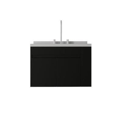 30" Black Wood Floating Double Door Bathroom Vanity With White Ceramic Sink HomeRoots