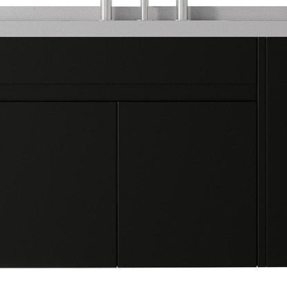 30" Black Wood Floating Double Door Bathroom Vanity With White Ceramic Sink