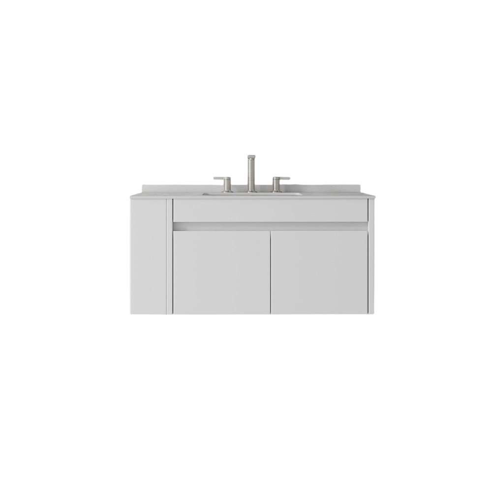 36" White Wood Floating Double Door Bathroom Vanity With Ceramic Sink HomeRoots