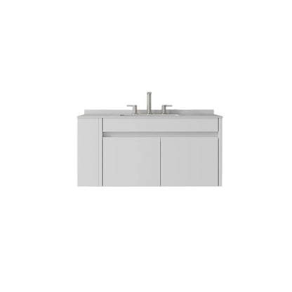36" White Wood Floating Double Door Bathroom Vanity With Ceramic Sink