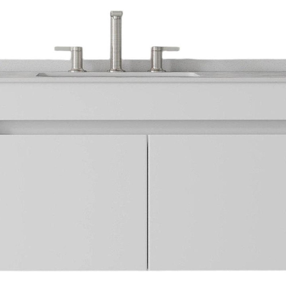 36" White Wood Floating Double Door Bathroom Vanity With Ceramic Sink — view 4
