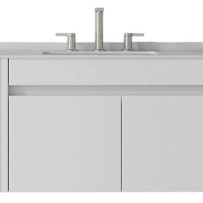36" White Wood Floating Double Door Bathroom Vanity With Ceramic Sink HomeRoots