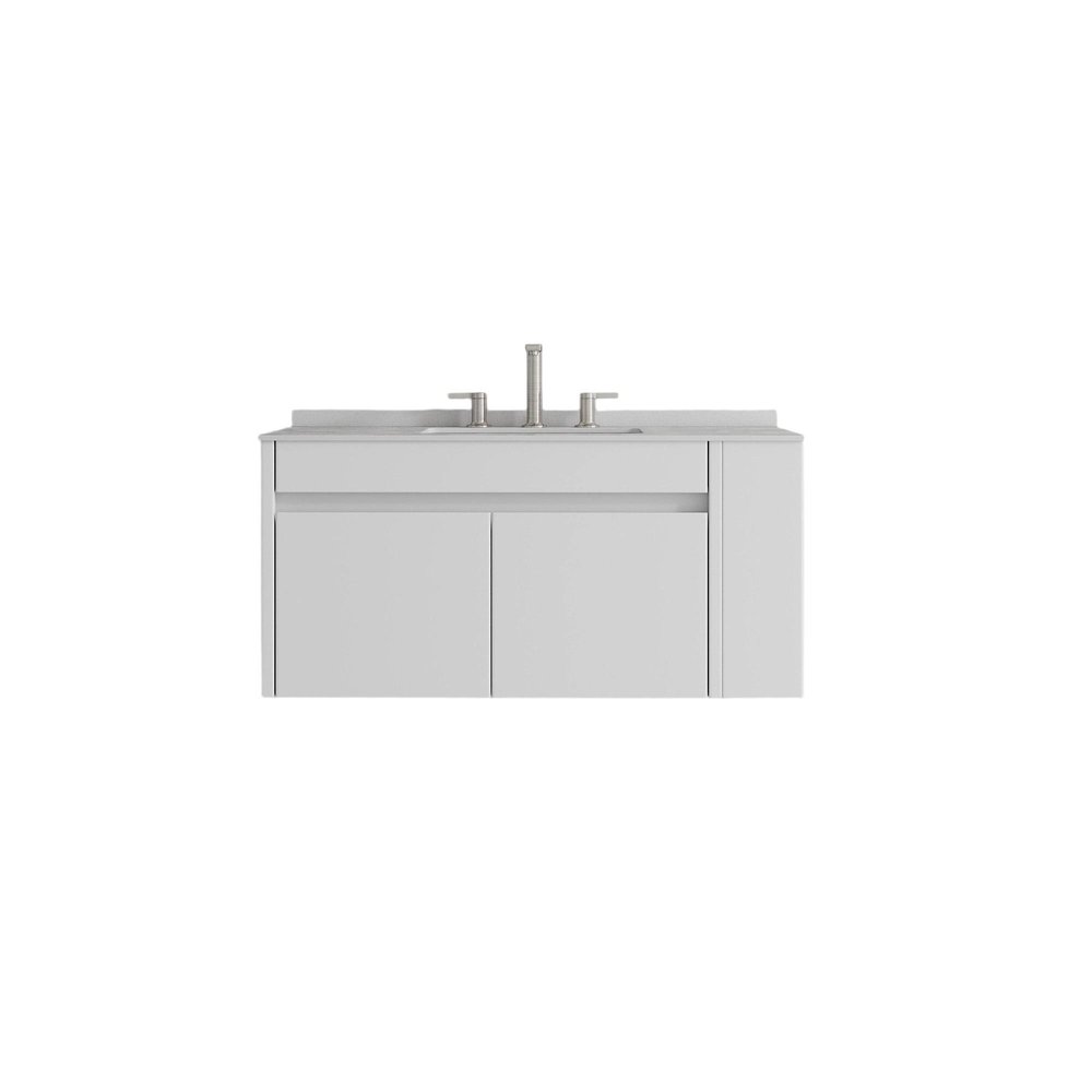 36" White Wood Floating Double Door Bathroom Vanity With Ceramic Sink