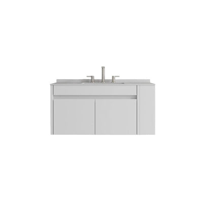 36" White Wood Floating Double Door Bathroom Vanity With Ceramic Sink HomeRoots