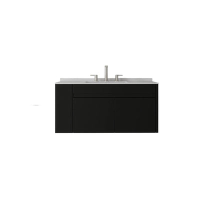 36" Black Wood Floating Double Door Bathroom Vanity With White Ceramic Sink
