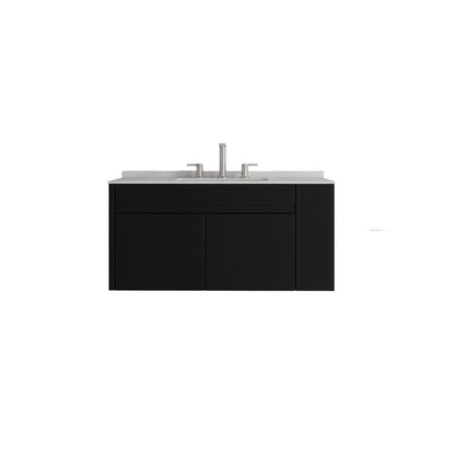 36" Black Wood Floating Double Door Bathroom Vanity With White Ceramic Sink