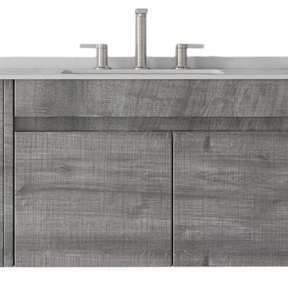 36" Gray Wood Floating Double Door Bathroom Vanity With White Ceramic Sink HomeRoots