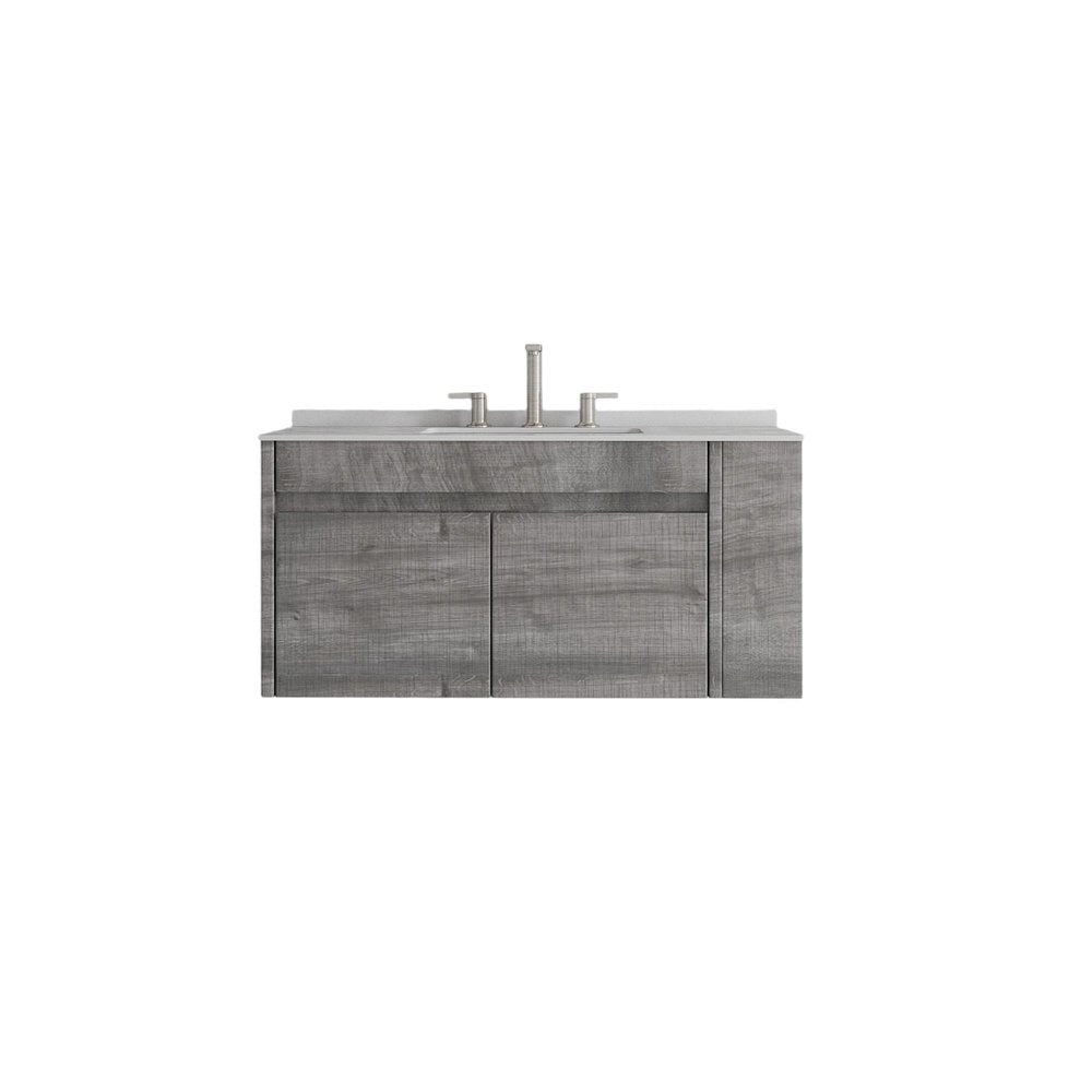 36" Gray Wood Floating Double Door Bathroom Vanity With White Ceramic Sink — view 5