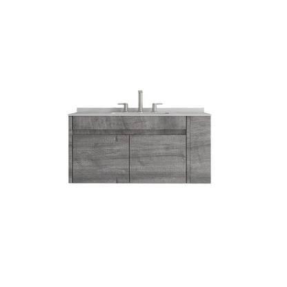 36" Gray Wood Floating Double Door Bathroom Vanity With White Ceramic Sink HomeRoots