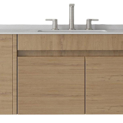 36" Brown Wood Floating Double Door Bathroom Vanity With White Ceramic Sink HomeRoots