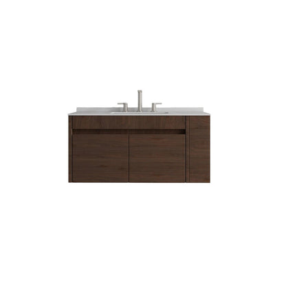 36" Brown Wood Floating Double Door Bathroom Vanity With White Ceramic Sink HomeRoots
