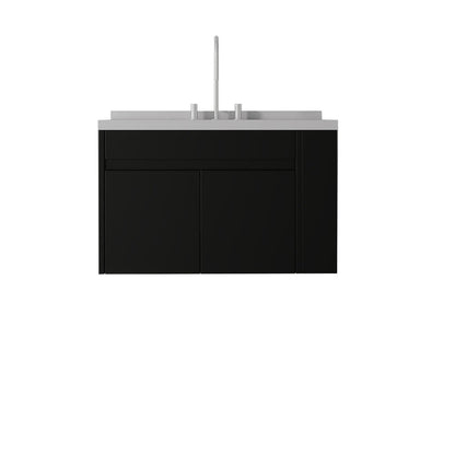 36" Black Wood Floating Double Door Bathroom Vanity With White Ceramic Sink HomeRoots