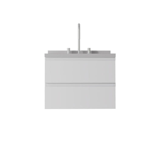 24" White Wood Floating Bathroom Vanity With Ceramic Sink With Two Drawers