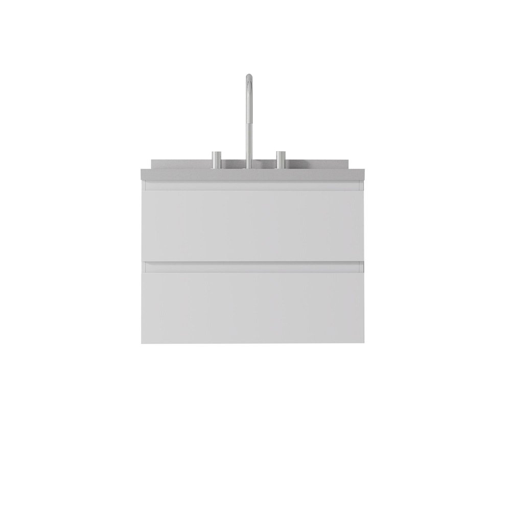 24" White Wood Floating Bathroom Vanity With Ceramic Sink With Two Drawers — view 1