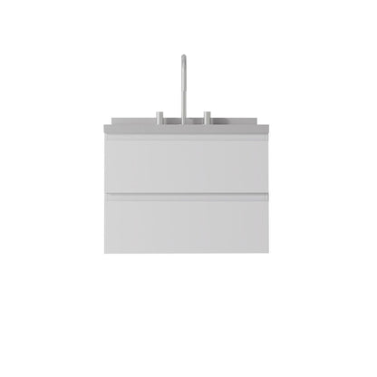 24" White Wood Floating Bathroom Vanity With Ceramic Sink With Two Drawers HomeRoots
