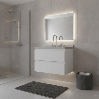 24" White Wood Floating Bathroom Vanity With Ceramic Sink With Two Drawers HomeRoots