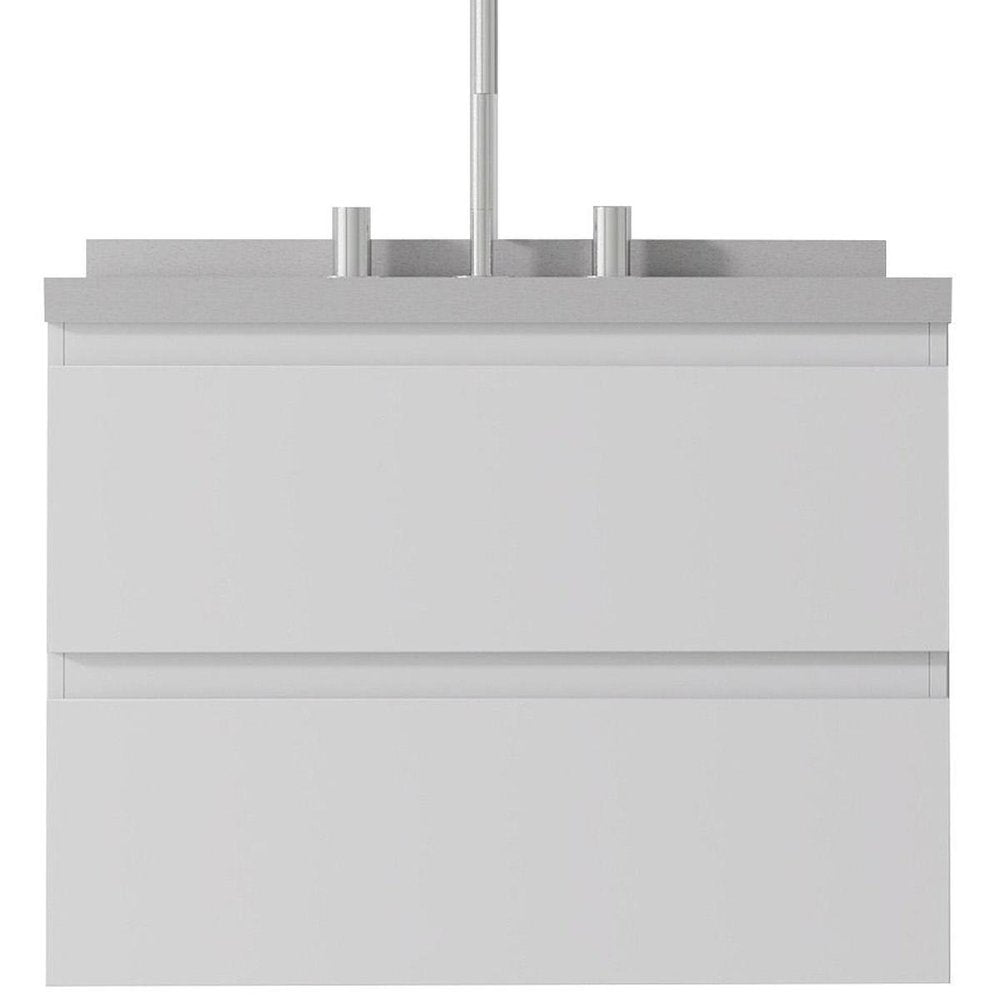 24" White Wood Floating Bathroom Vanity With Ceramic Sink With Two Drawers — view 2