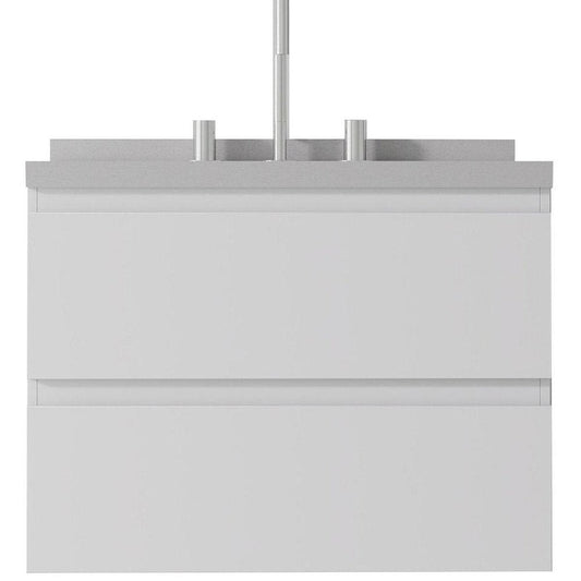 24" White Wood Floating Bathroom Vanity With Ceramic Sink With Two Drawers