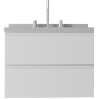 24" White Wood Floating Bathroom Vanity With Ceramic Sink With Two Drawers HomeRoots
