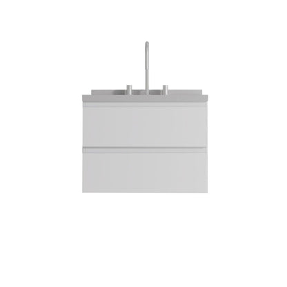 24" White Wood Floating Bathroom Vanity With Ceramic Sink With Two Drawers HomeRoots