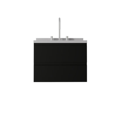 24" Black Wood Floating Bathroom Vanity With White Ceramic Sink With Two Drawers HomeRoots