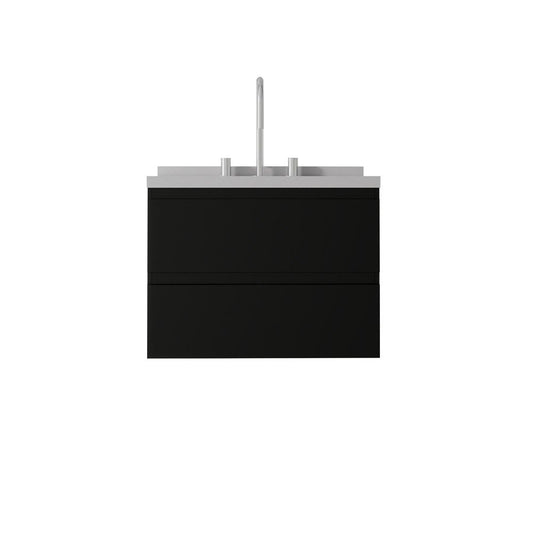 24" Black Wood Floating Bathroom Vanity With White Ceramic Sink With Two Drawers