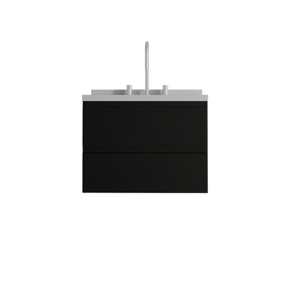 24" Black Wood Floating Bathroom Vanity With White Ceramic Sink With Two Drawers HomeRoots